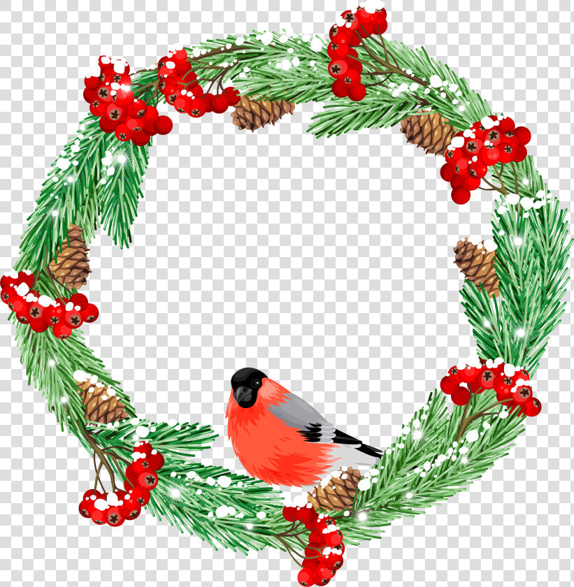 Green Winter Wreath With Bird Png Clip Art Image   Flower Pic Winter Transparent  Png DownloadTransparent PNG