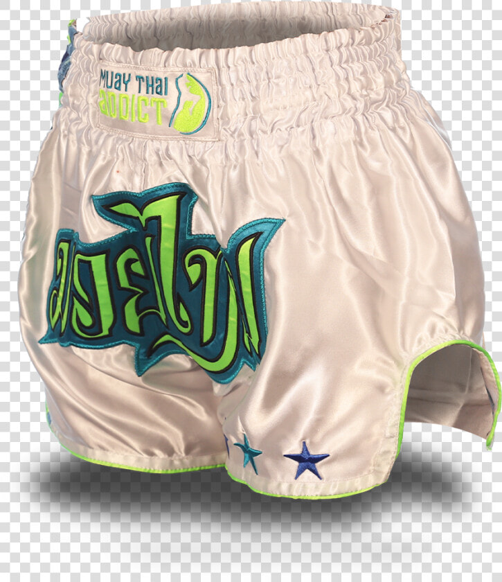 White And Neon Green Single Panel Stars Muay Thai Shorts   Underpants  HD Png DownloadTransparent PNG