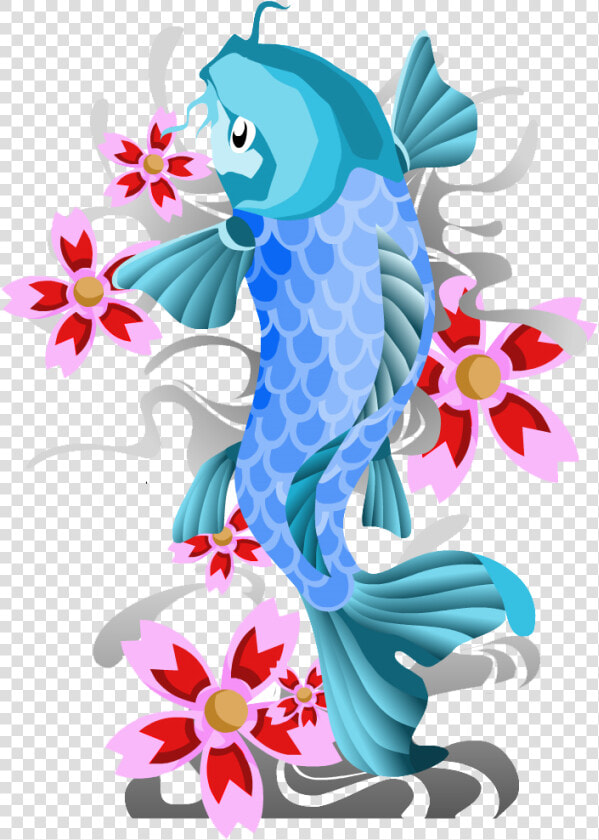 Fish And Lotus   Japanese Koi Fish Drawing  HD Png DownloadTransparent PNG