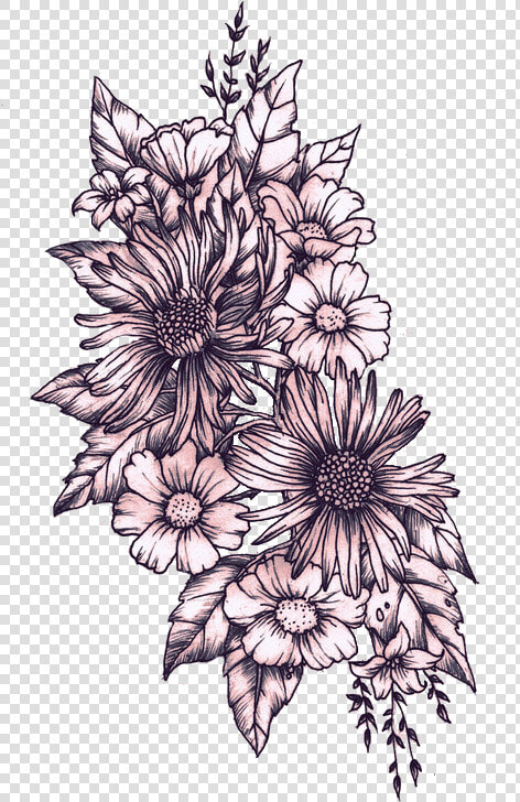 Flower Overlay Png  flower Half Sleeve Tattoo Drawings    Sunflower And Daisy Tattoo  Transparent PngTransparent PNG