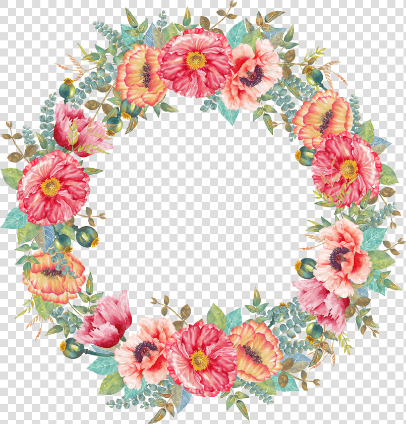 Flower Wreath Watercolor Painting   Round Flower Design Png  Transparent PngTransparent PNG