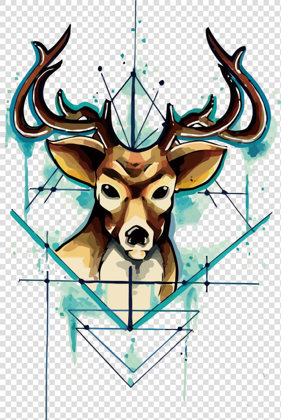 Tattoo Head Deer Watercolor Vector Unicorn Drawing   Kepala Rusa Rusa Vektor  HD Png DownloadTransparent PNG