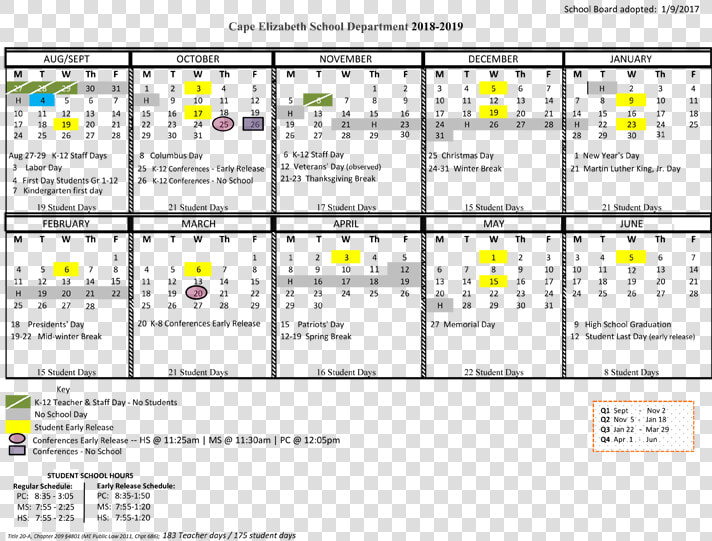 Approved 2018 19 School Calendar   Cape Elizabeth School Calendar  HD Png DownloadTransparent PNG