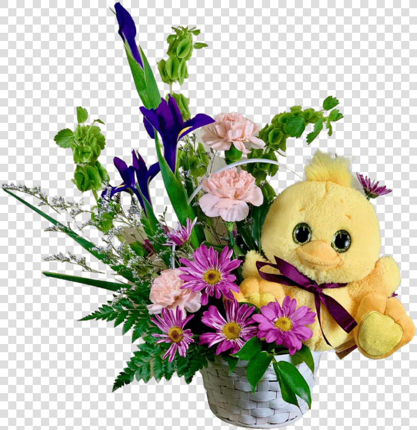 Basket Arrangement Of Purple Iris  Green Bells Of Ireland    Bouquet  HD Png DownloadTransparent PNG