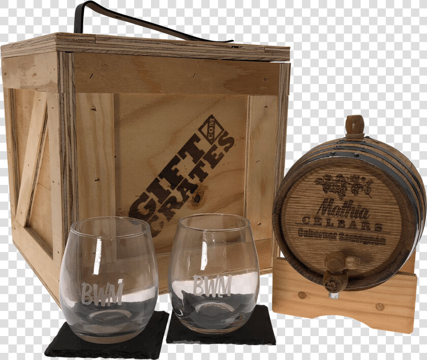 Wine Barrel With Glasses In Gift Crate  HD Png DownloadTransparent PNG