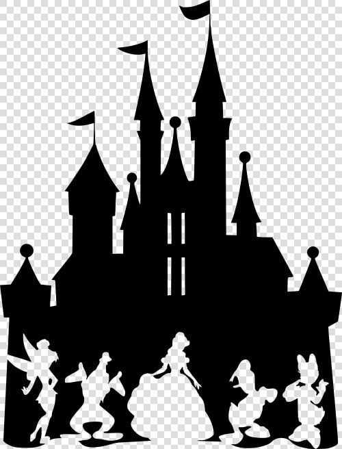 Disney Castle With Donald Daisy Tinkerbell Goofy Belle   Silhouette Walt Disney Castle  HD Png DownloadTransparent PNG