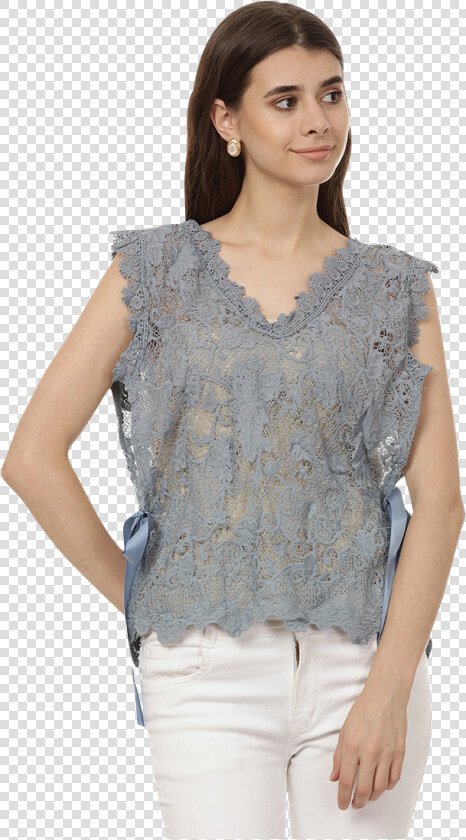 Beau Blue Lace Top   Blouse  HD Png DownloadTransparent PNG