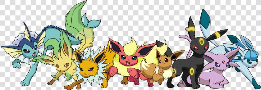 Eeveelutions   Flareon Jolteon Vaporeon Umbreon Espeon Leafeon Glaceon  HD Png DownloadTransparent PNG