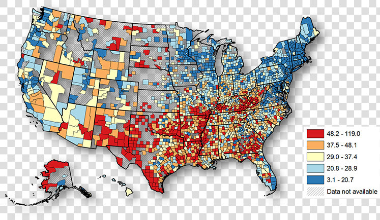 United States Map Of Counties Depicting Teen Birth   Us Birth Rate Map  HD Png DownloadTransparent PNG