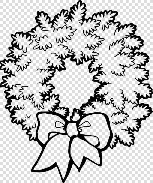 Black  Green  Decorations  Wreath  Holly  Outline   Wreath Black And White Clip Art  HD Png DownloadTransparent PNG