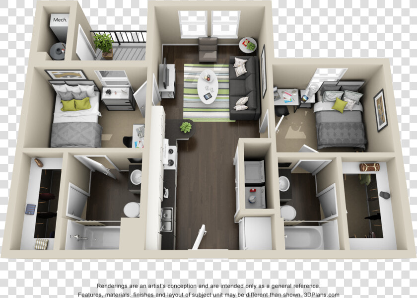 A 3d Model Of The Avery Cypress A Unit   Floor Plan  HD Png DownloadTransparent PNG