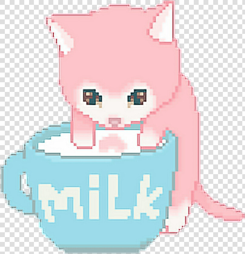  cute  kawaii  pixel  pastel  cat  kitty  milk  kitten   Kawaii Cat Png Gif  Transparent PngTransparent PNG