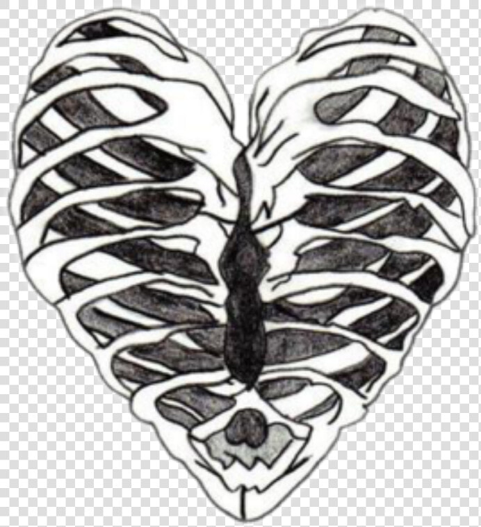  ribcage  heart  blackandwhite  freetoedit   Skeleton Heart  HD Png DownloadTransparent PNG