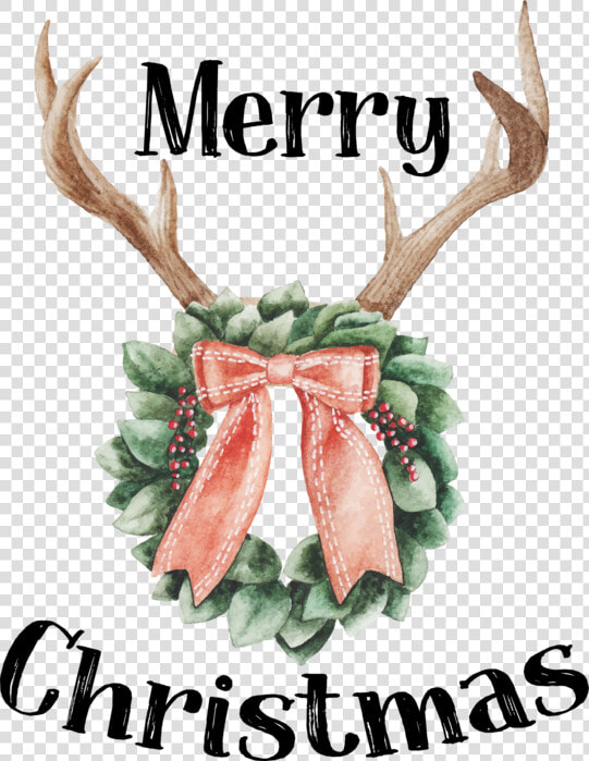 Merry Christmas Deer Antlers And Wreath   Christmas Watercolor Deer Antlers  HD Png DownloadTransparent PNG