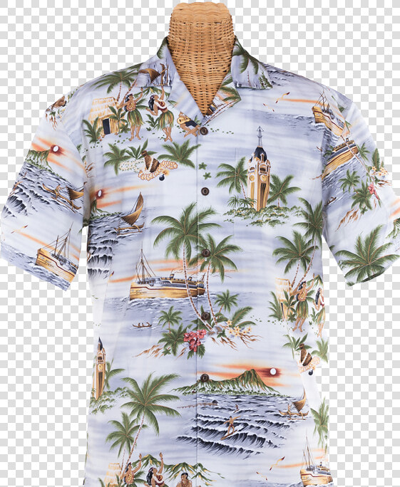 Newt S Retro print Aloha Shirt With The Aloha Tower   Hawaiian Shirt Royal Hawaiian Hotel  HD Png DownloadTransparent PNG