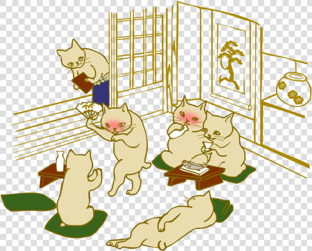 Drinking Session Cats Japanese Ukiyo E Style   Cartoon  HD Png DownloadTransparent PNG