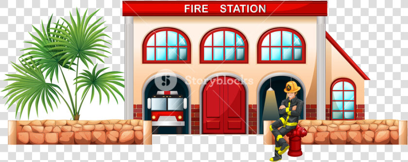 Fire Station Illustration Of Fireman Outside The On   Fire Station Building Vector  HD Png DownloadTransparent PNG