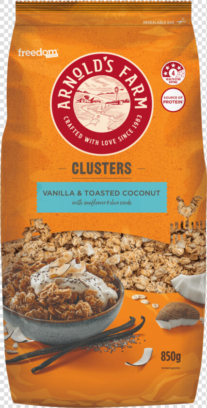 Af Clusters Vanilla Coconut 850g min   Arnolds Farm Strawberry  amp  Yoghurt Muesli  HD Png DownloadTransparent PNG