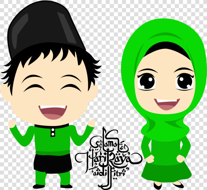 Cartoon Raya Aidilfitri Green Hijab Cartoon   Eid Mubarak Cartoon Png  Transparent PngTransparent PNG