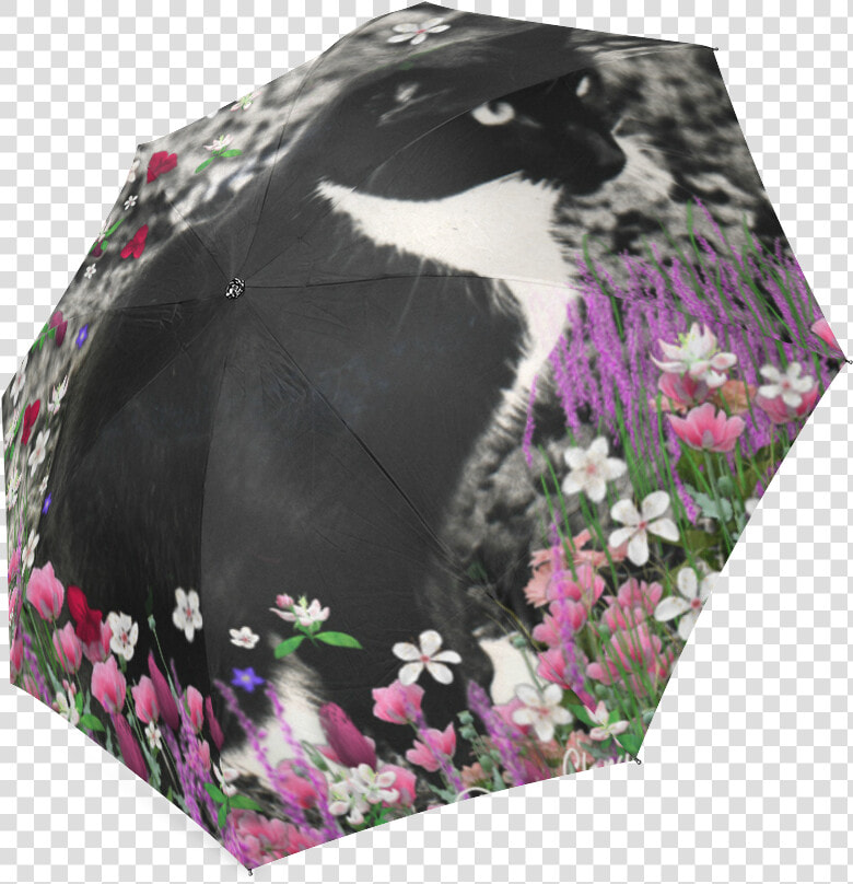 Freckles In Flowers Ii Black White Tuxedo Cat Foldable  HD Png DownloadTransparent PNG