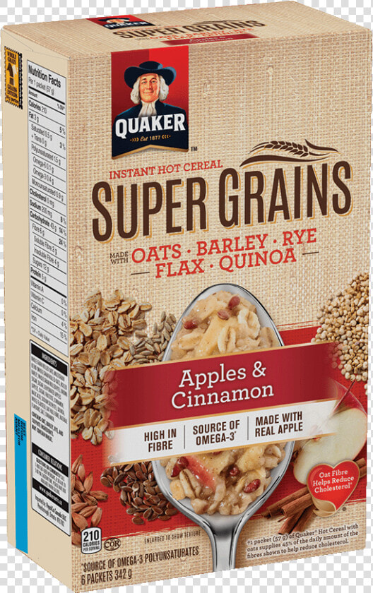 Quaker® Super Grains Apples  amp  Cinnamon Instant Hot   Quaker Oatmeal Coconut And Honey  HD Png DownloadTransparent PNG