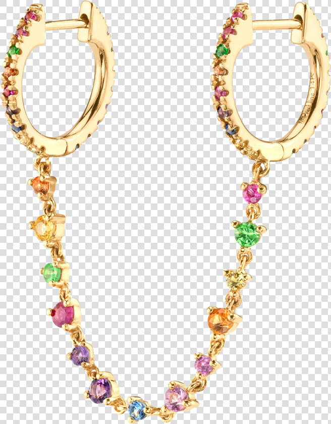 Rainbow Double Huggie With Tennis Chain   Earrings  HD Png DownloadTransparent PNG