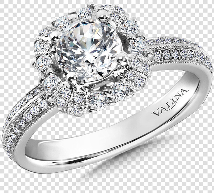 Valina Halo Engagement Ring Mounting In 14k White Gold   Engagement Ring Transparent Background  HD Png DownloadTransparent PNG