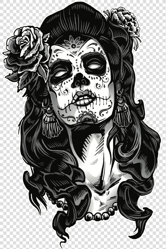 Chicano Tattoo Designs Pictures And Cliparts Download   Female Day Of The Dead Skull  HD Png DownloadTransparent PNG