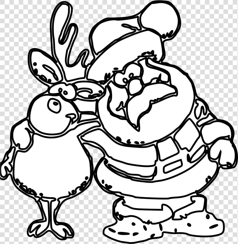 Reindeer Clipart Black And White   Weihnachtsmann Mit Rentier Zum Ausmalen  HD Png DownloadTransparent PNG