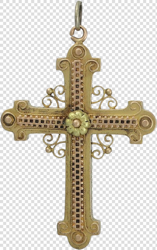 Victorian Period 13k Rose  amp  Yellow Gold Cross Pendant   Cross  HD Png DownloadTransparent PNG