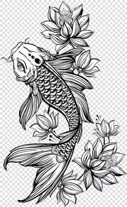 Jk koi   Koi Fish Drawing Black And White  HD Png DownloadTransparent PNG