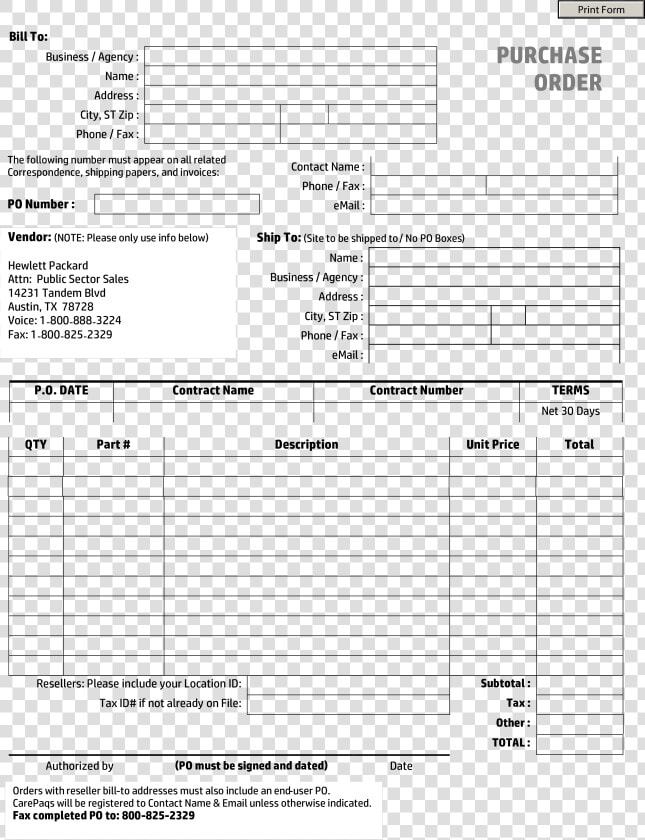 Standard Po Purchase Order Main Image   Make A Po Template  HD Png DownloadTransparent PNG