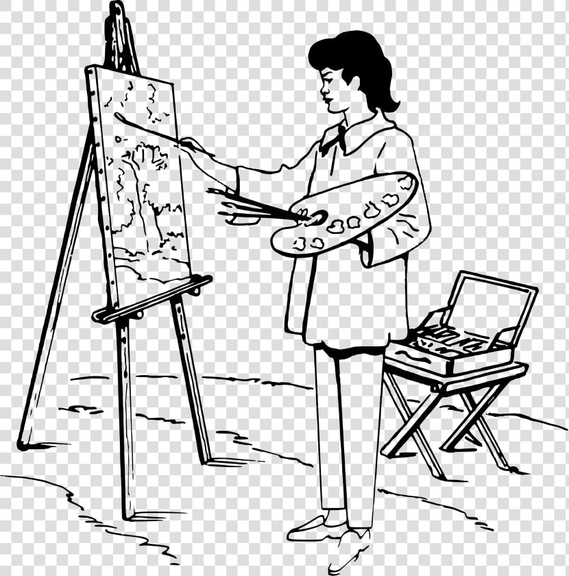 Easel Clipart Black And White   Drawing Of Someone Drawing  HD Png DownloadTransparent PNG