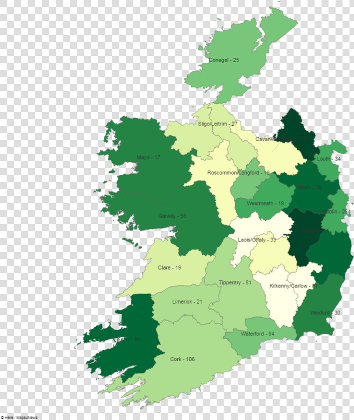 The Number Of Assaults Was Broken Down By Garda District   Map Of Ireland Template  HD Png DownloadTransparent PNG