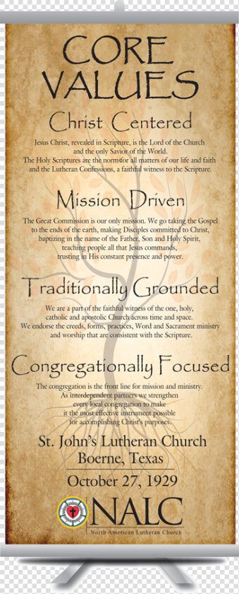 Nalc Lutheran Core Values Banner   Traditional Core Values  HD Png DownloadTransparent PNG