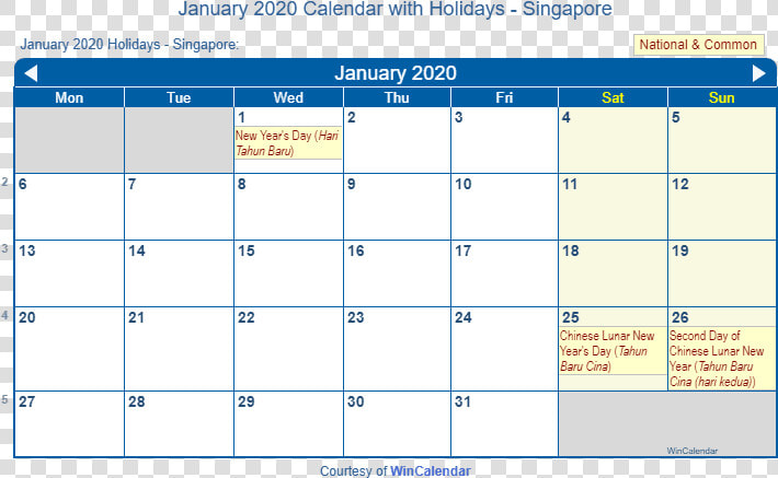 January 2020 Calendar With Singapore Holidays   Feriado De Noviembre 2019  HD Png DownloadTransparent PNG