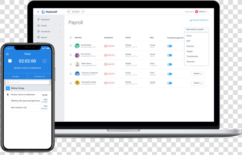 Payroll In Hubstaff   Gusto Mobile Time Tracking  HD Png DownloadTransparent PNG