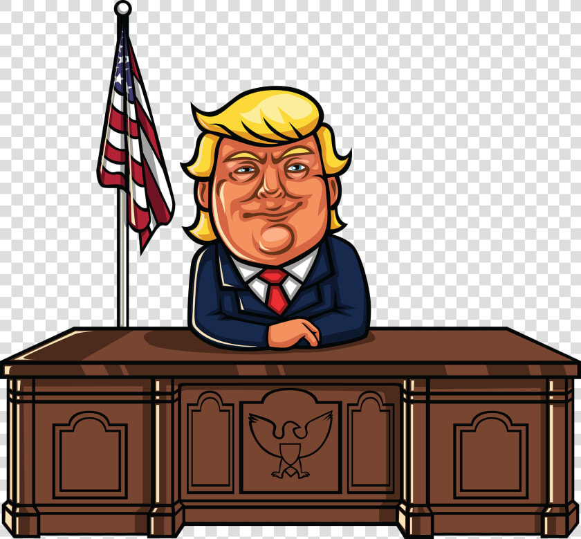 He S Not Focussing On The Policy Under Discussion Folks   Cartoon Donald Trump Sitting At Desk  HD Png DownloadTransparent PNG