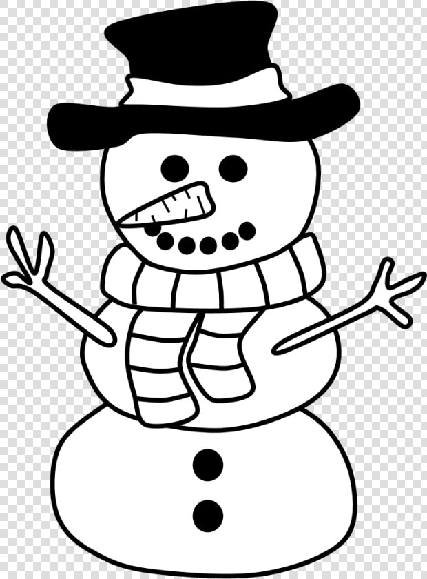 Snowman  Hat  Scarf  Black And White   Snowman  HD Png DownloadTransparent PNG