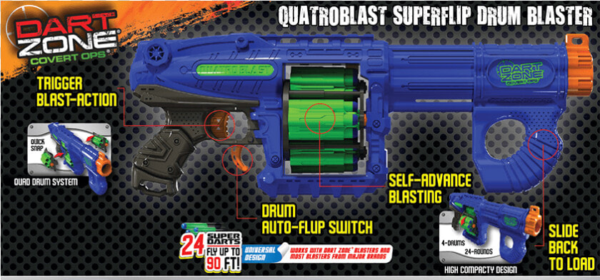 Dart Zone Quatroblast Superflip Drum Dart Blaster   Toy Vehicle  HD Png DownloadTransparent PNG