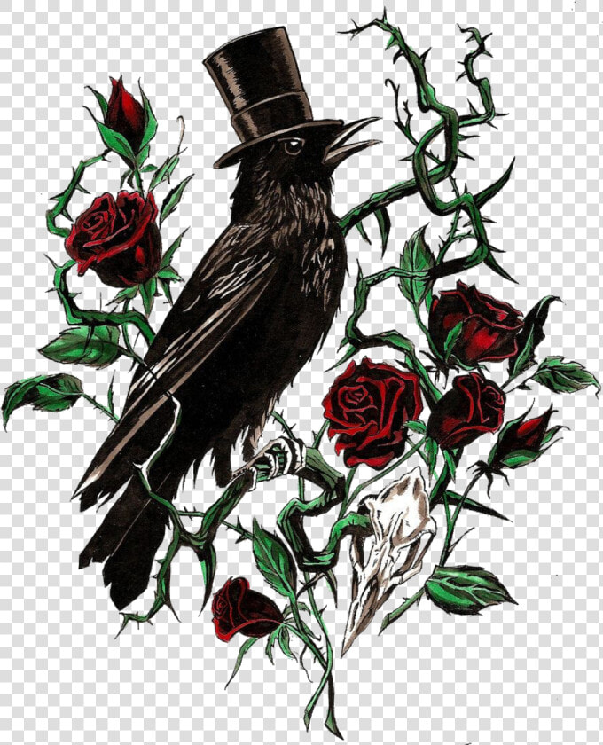  ftestickers  tattoo  crow  roses  skull  horror  gothic  HD Png DownloadTransparent PNG