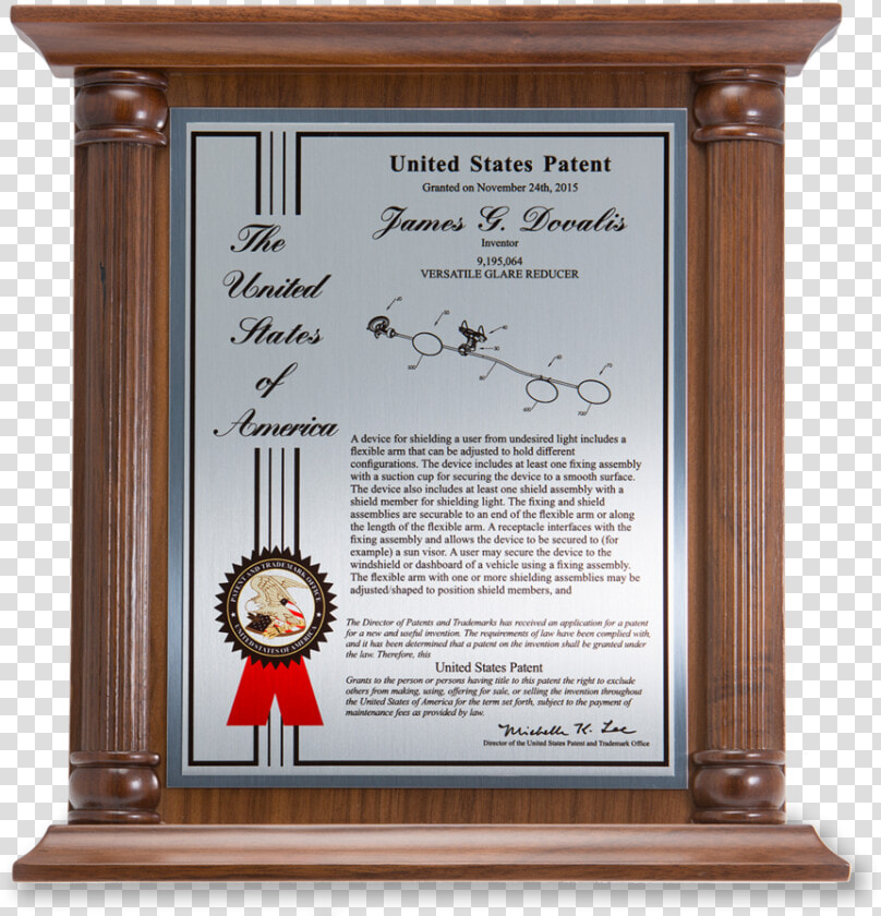 Pillar Series Patent Plaque Solid Walnut Silver Front   Memorial  HD Png DownloadTransparent PNG