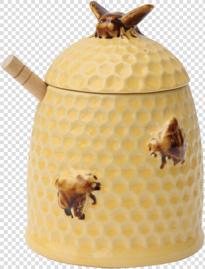 Stoneware Bee Skep Design Honey Jar With Wood Honey   Beehive  HD Png DownloadTransparent PNG