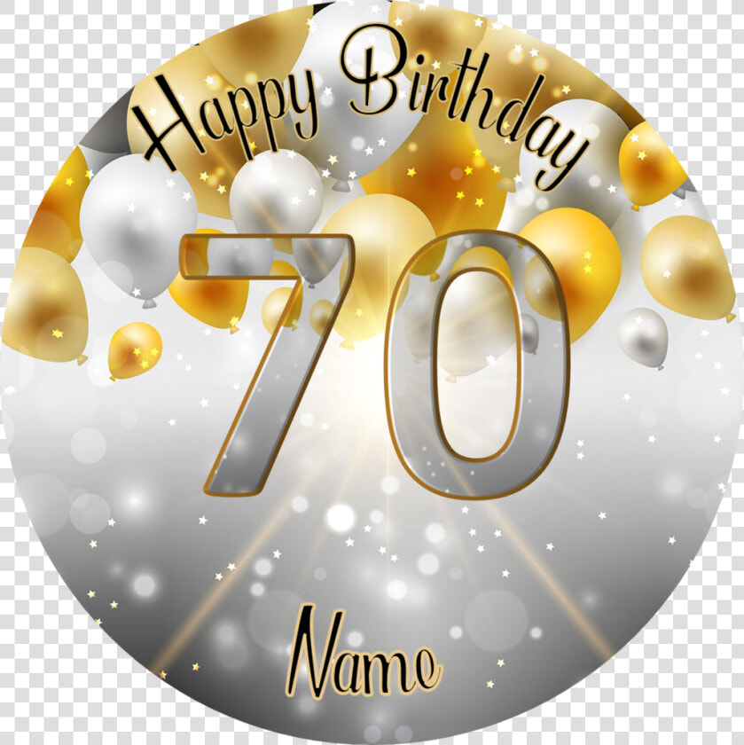 70th Birthday Cake Topper Edible Icing Or Wafer   Gold And Silver Background  HD Png DownloadTransparent PNG