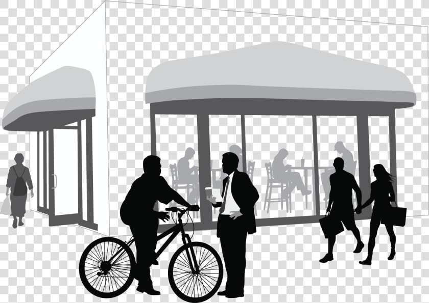 Graphic Of Large Awnings Over Business With People   Hybrid Bicycle  HD Png DownloadTransparent PNG