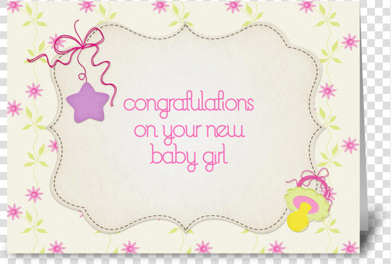 Pink Flowers  Star  Baby Girl  Congrats Greeting Card  HD Png DownloadTransparent PNG