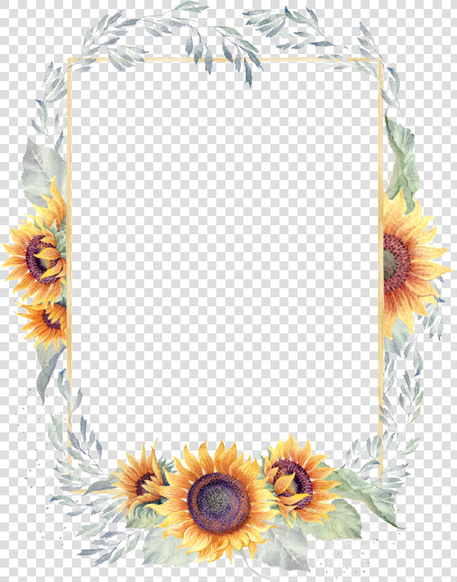 Green Watercolor Hand Painted Sunflower Border Transparent   Transparent Background Sunflower Border  HD Png DownloadTransparent PNG