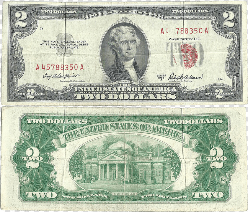 Scarce 1953 a  2 Legal Tender Error Note Fr   2 Dollar Bill  HD Png DownloadTransparent PNG