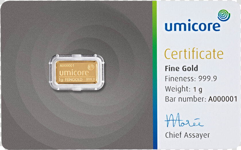 Umicore 1g Gold Bar  HD Png DownloadTransparent PNG