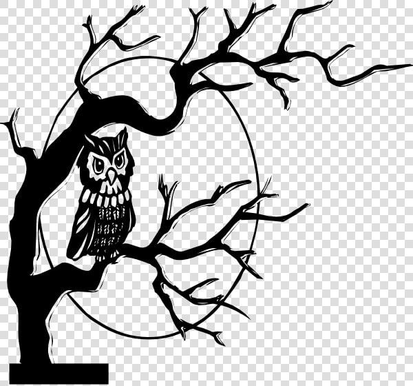 Owl In Tree Silhouette Clip Art   Simple Owl Black And White  HD Png DownloadTransparent PNG